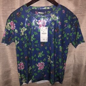 Zara’s sequins flower printed design blouse